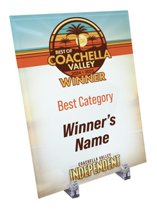 "Best of Coachella Valley" Award Plaque - Glass