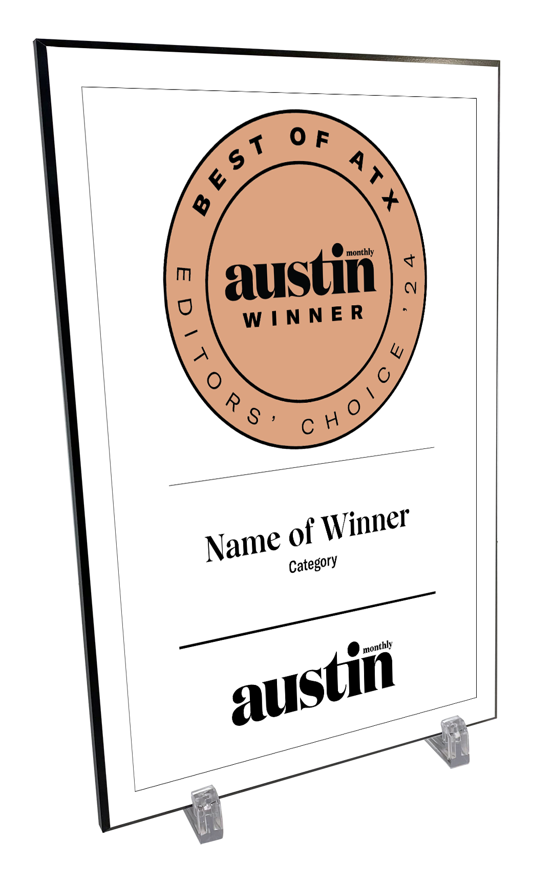 Austin Monthly "Best of ATX” Mounted Archival Award Plaque