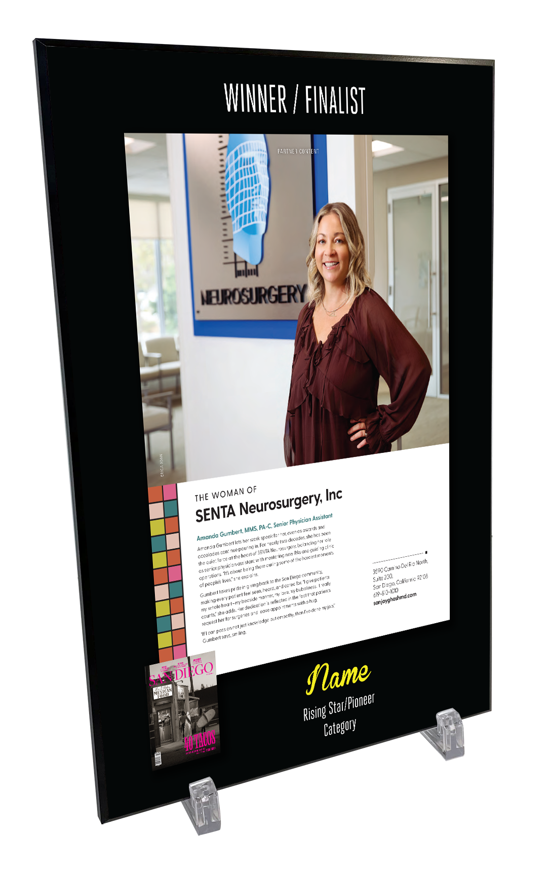 San Diego Magazine "Celebrating Women" Article Plaques