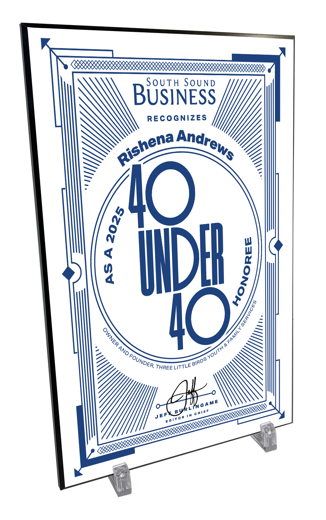 South Sound Business Magazine 40 Under 40 Award - Plaque