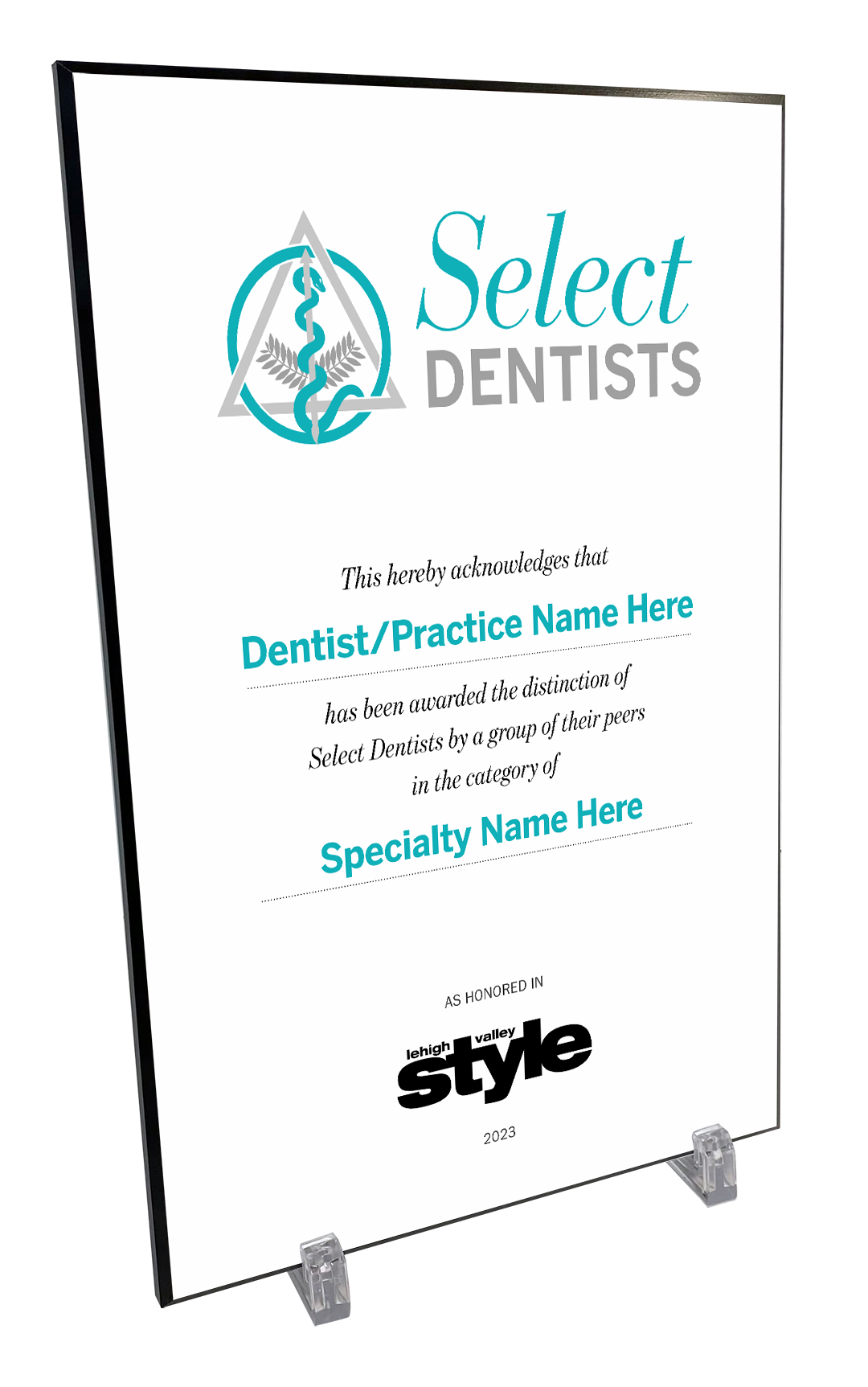 Lehigh Valley Style Select Dentists Award Plaques