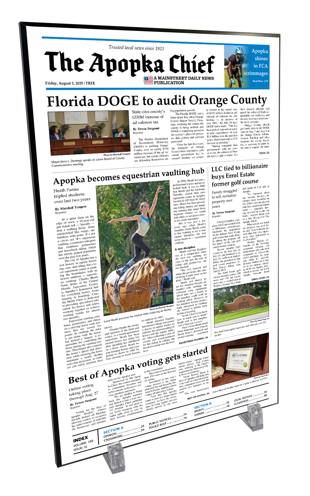 Apopka Chief News Article - Modern Hardi-plaque