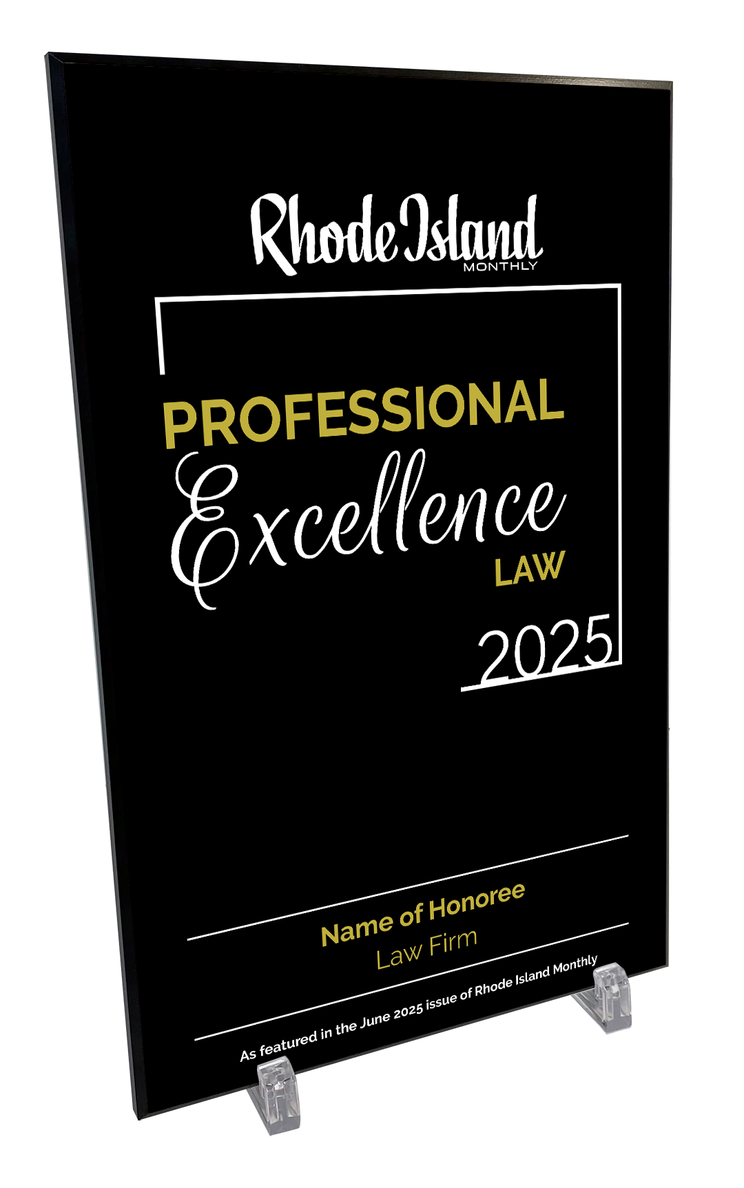 Rhode Island Monthly Professional Excellence in Law Award Plaque