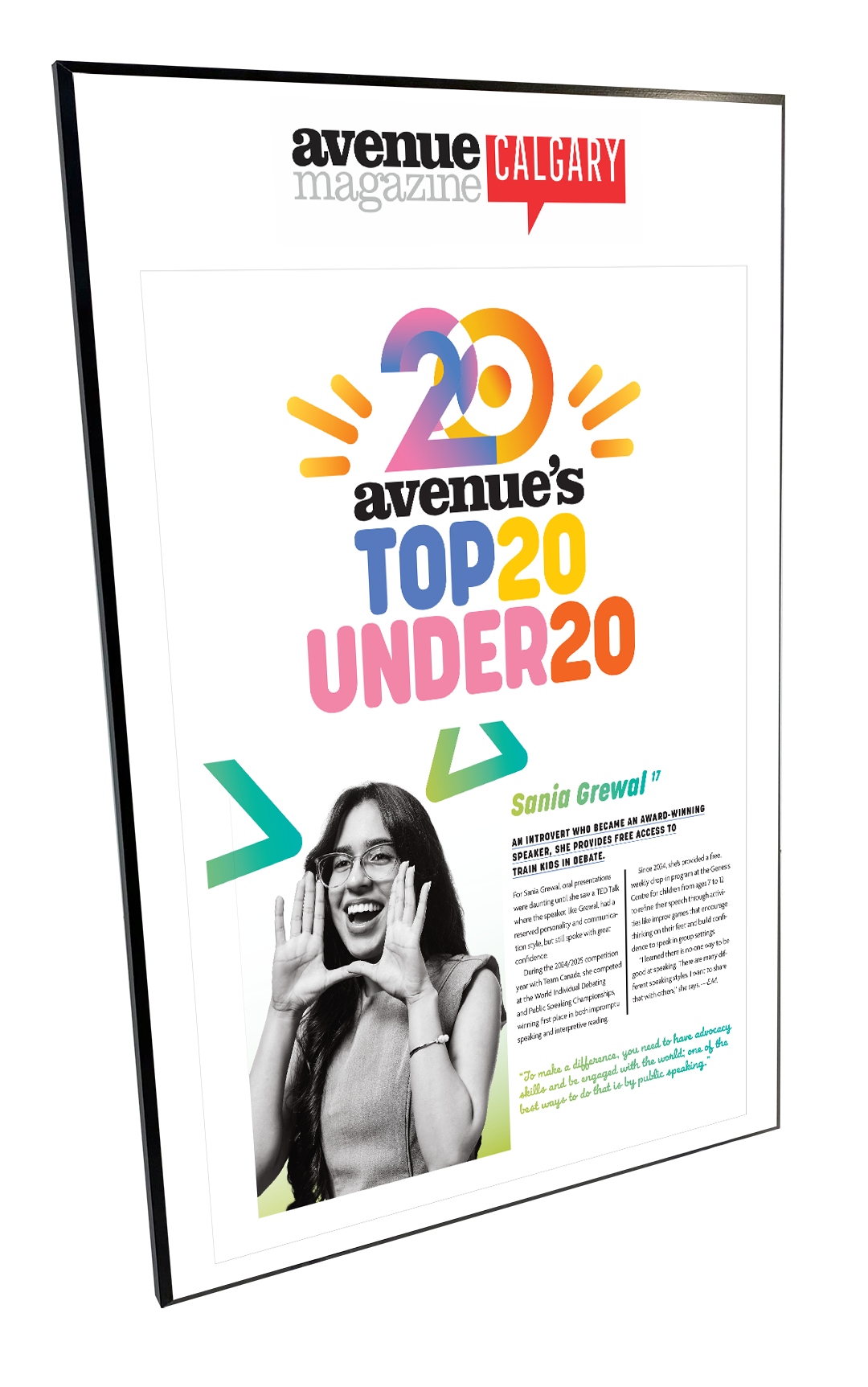 Avenue Magazine - Top 20 Under 20 Profiles - Hardi-Plaque