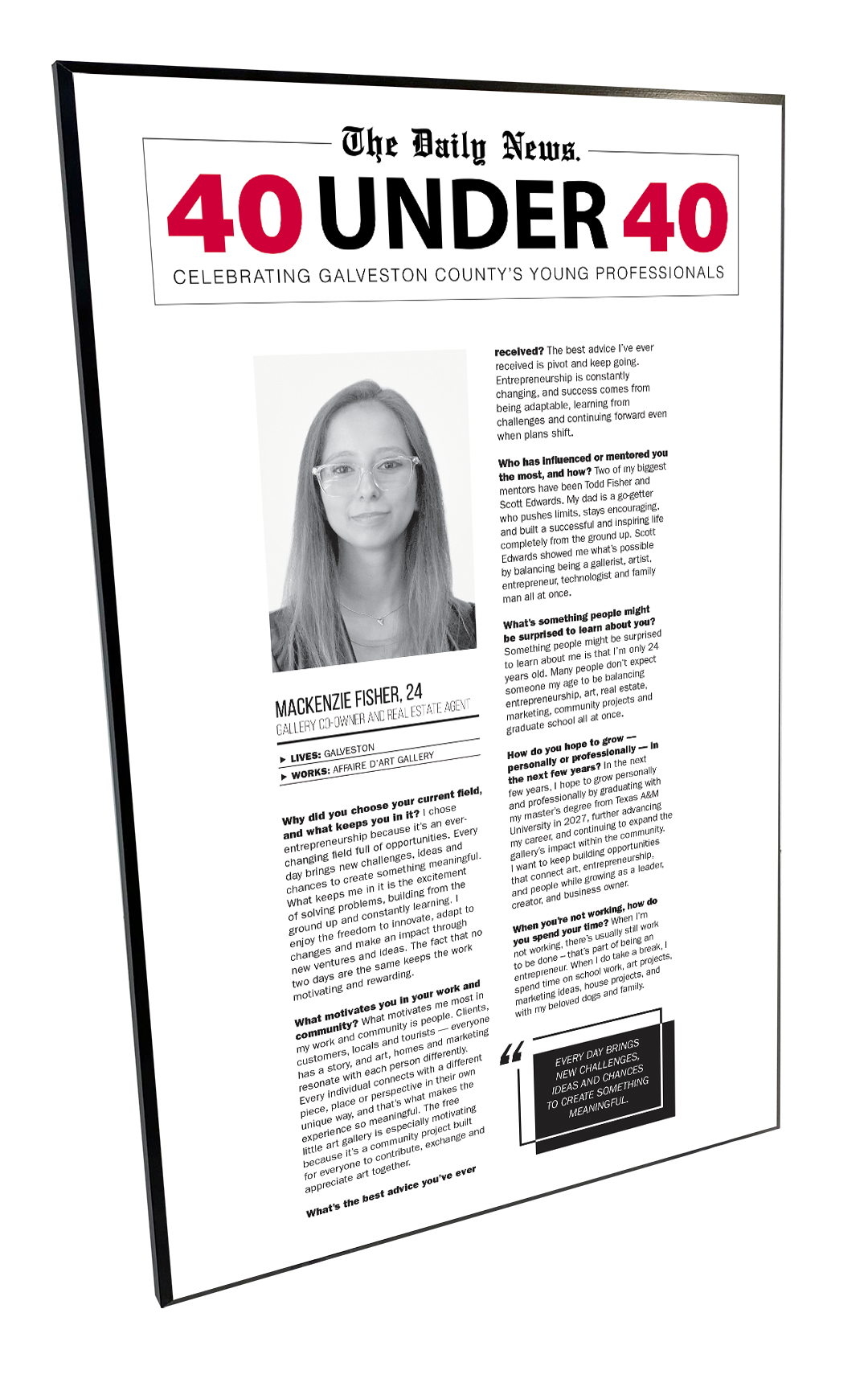 GC The Daily News - 40 Under 40 - Wooden Plaque