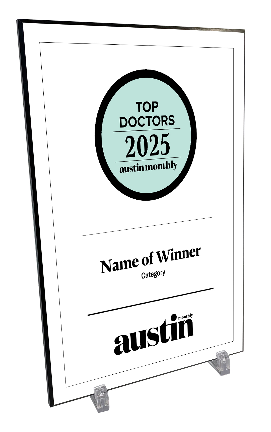 Austin Monthly "Top Doctors" Mounted Archival Award Plaque