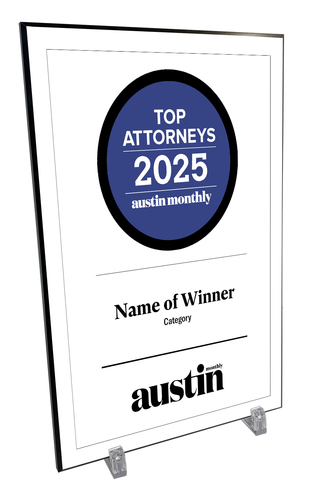 Austin Monthly "Top Attorneys" Mounted Archival Award Plaque