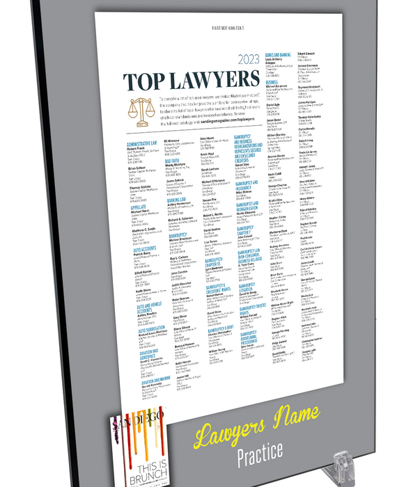 San Diego Magazine "Top Lawyers" Profile Award Plaques