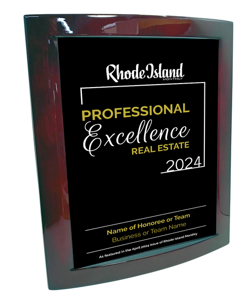 Rhode Island Monthly Professional Excellence in Real Estate Award Plaque - Rosewood with Metal Inlay