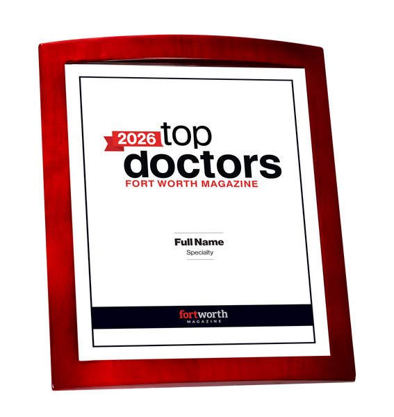 Fort Worth Magazine Top Doctor Rosewood Plaque - Award