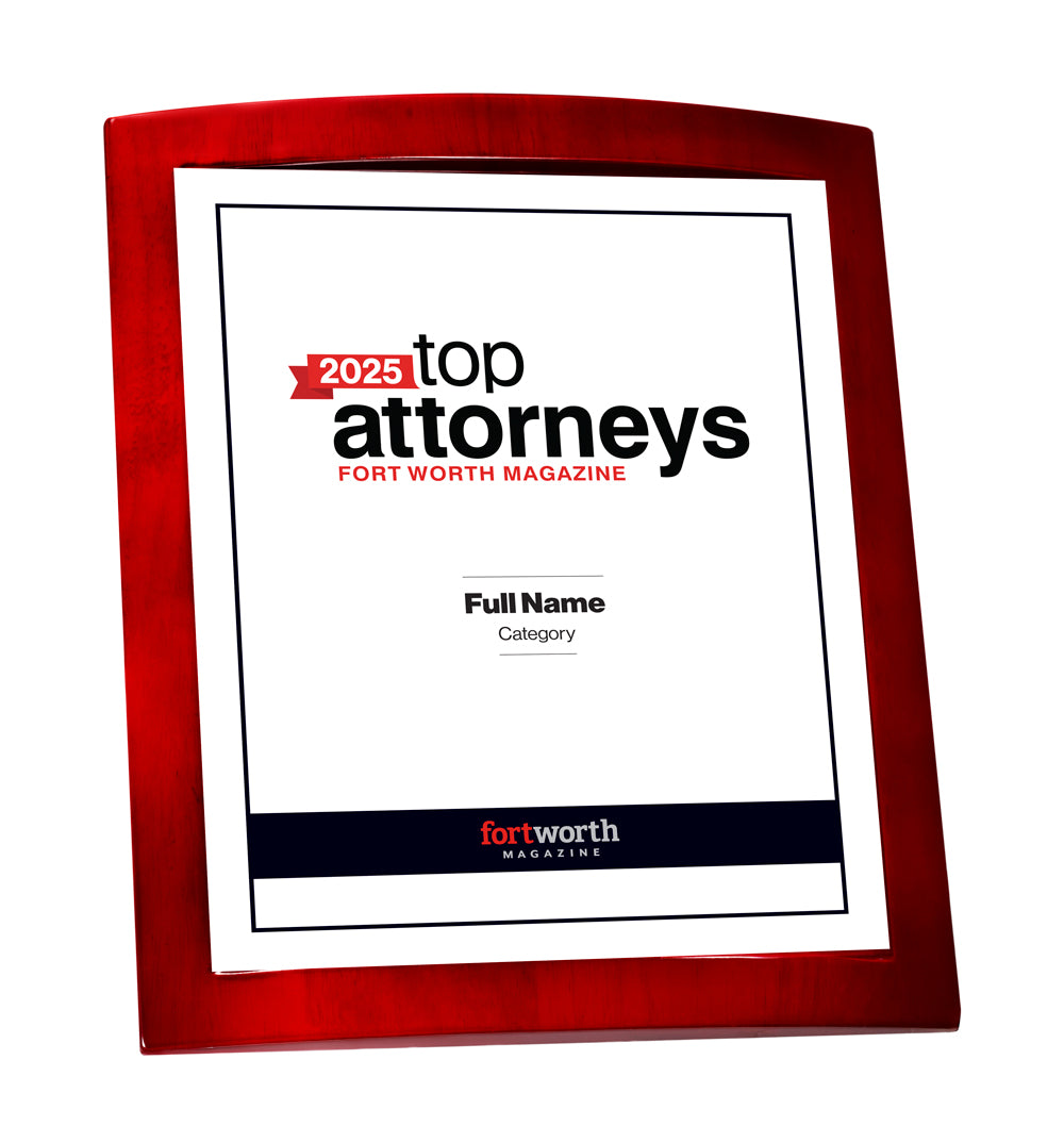 Fort Worth Magazine Top Attorney Rosewood Plaque - Award