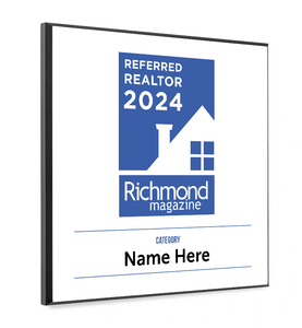 Richmond Magazine "Referred Real Estate Agents" Logo Award Plaque