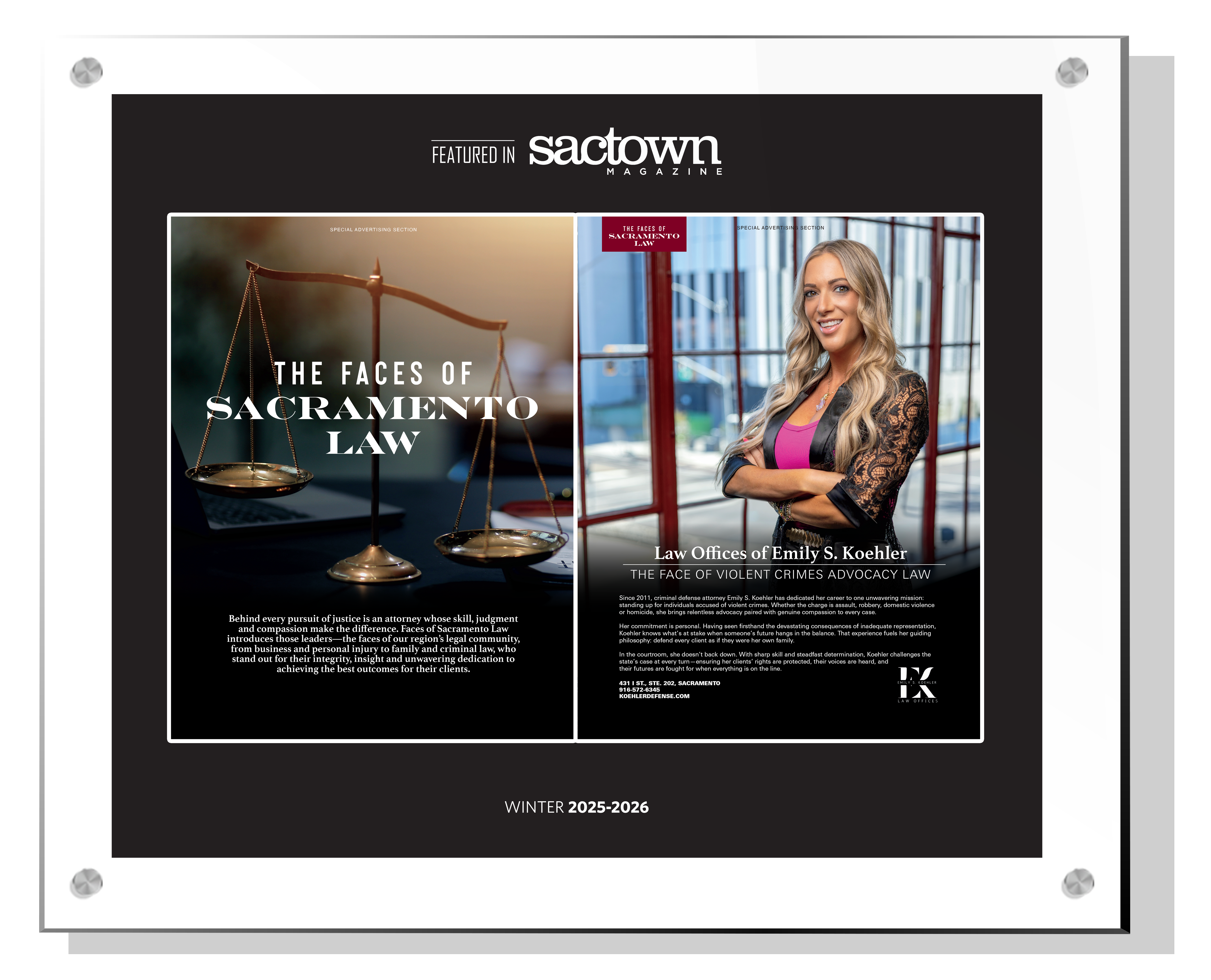 Sactown Magazine - Faces of Sacramento Law - Spread Acrylic Plaques