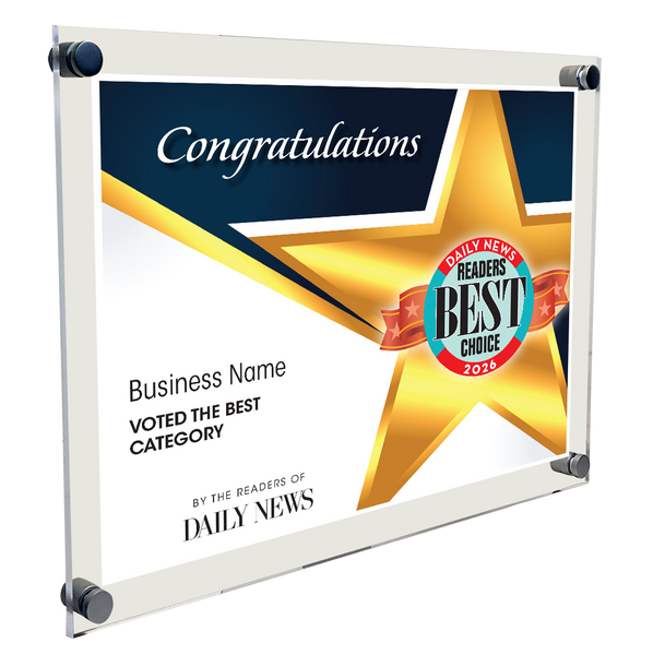 LA Daily News Best Of and Readers Choice Certificate - 10" x 8" Acrylic Standoff