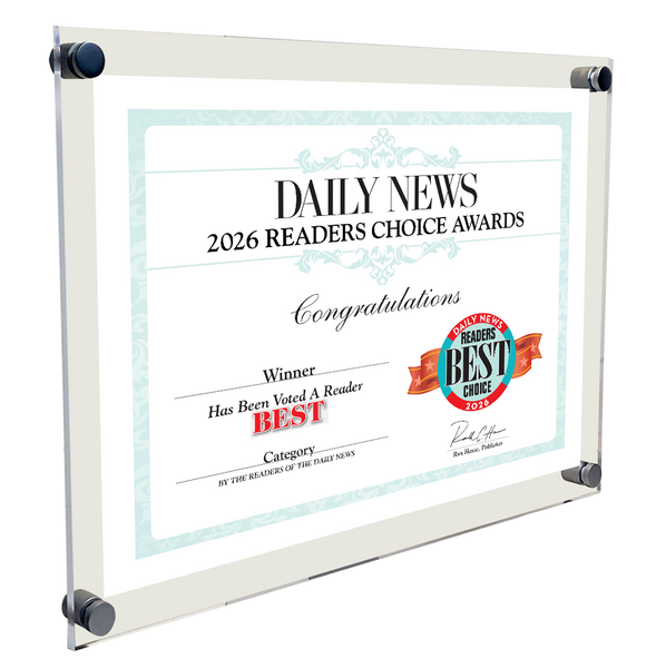 LA Daily News Best Of and Readers Choice Certificate - 10" x 8" Acrylic Standoff