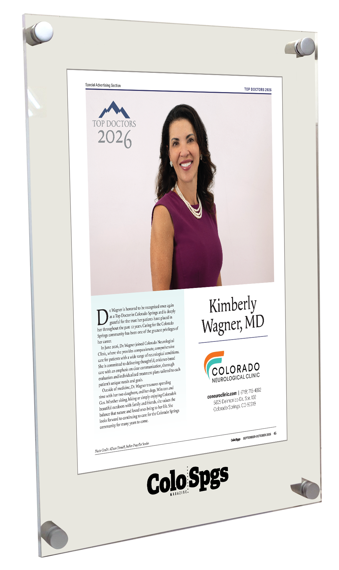 Colorado Springs Magazine - Top Doctors Profile  - Acrylic Plaques