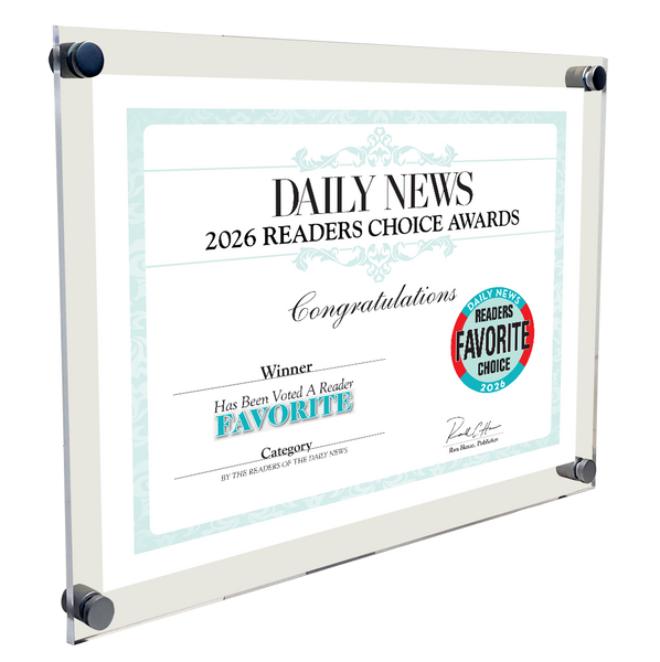 LA Daily News Best Of and Readers Choice Certificate - 10" x 8" Acrylic Standoff