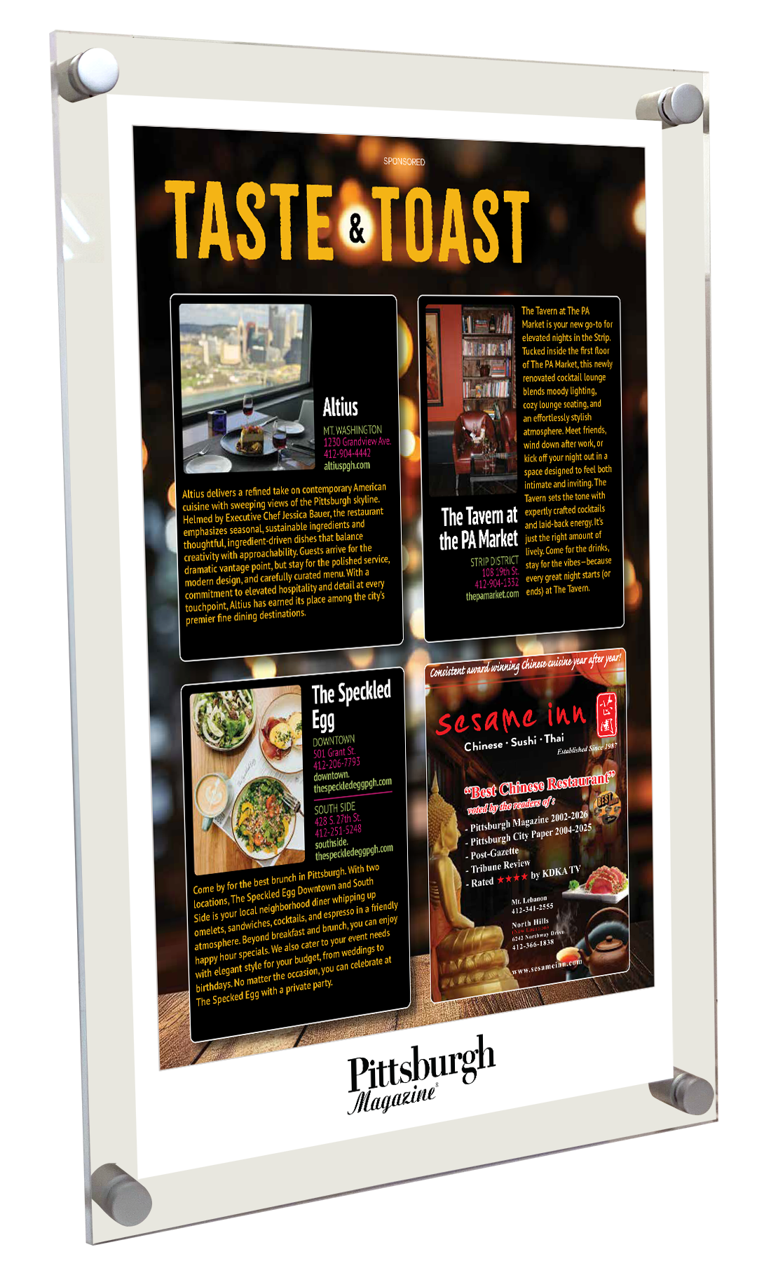 Pittsburgh Magazine - Best Restaurants - Acrylic Standoff Plaque