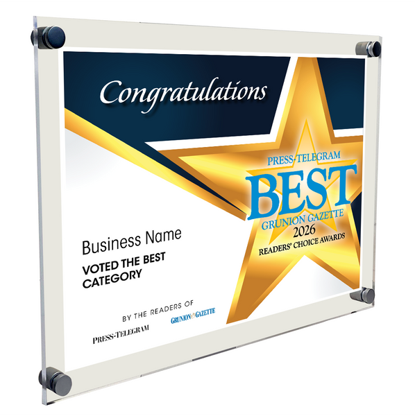 Press Telegram Best Of and Readers Choice Certificate - 10" x 8" Acrylic Standoff