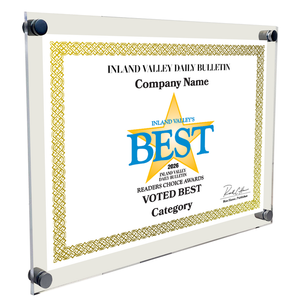 IVDB Best Of and Readers Choice Certificate - 10" x 8" Acrylic Standoff
