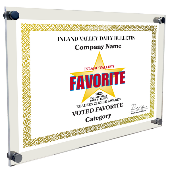 IVDB Best Of and Readers Choice Certificate - 10" x 8" Acrylic Standoff