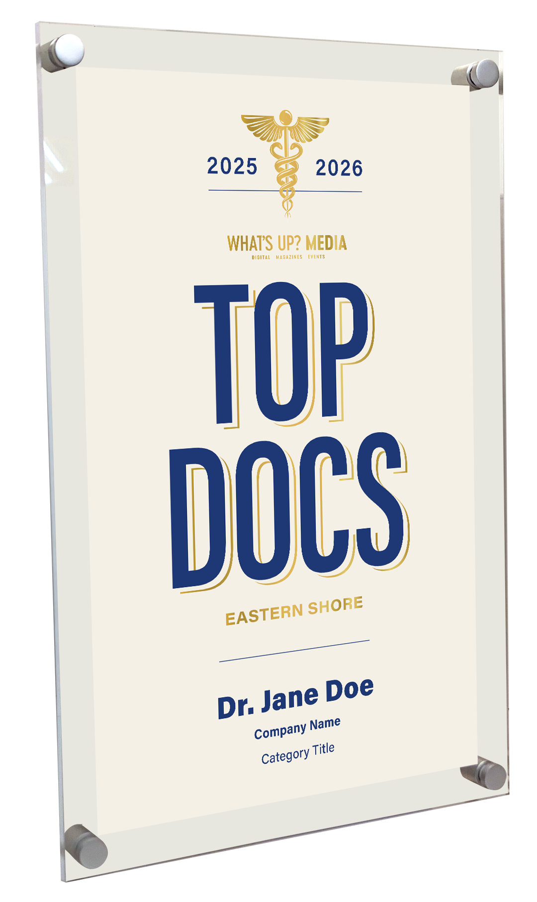 What's Up? Magazine "Top Docs of Eastern Shore" Acrylic Award Plaque