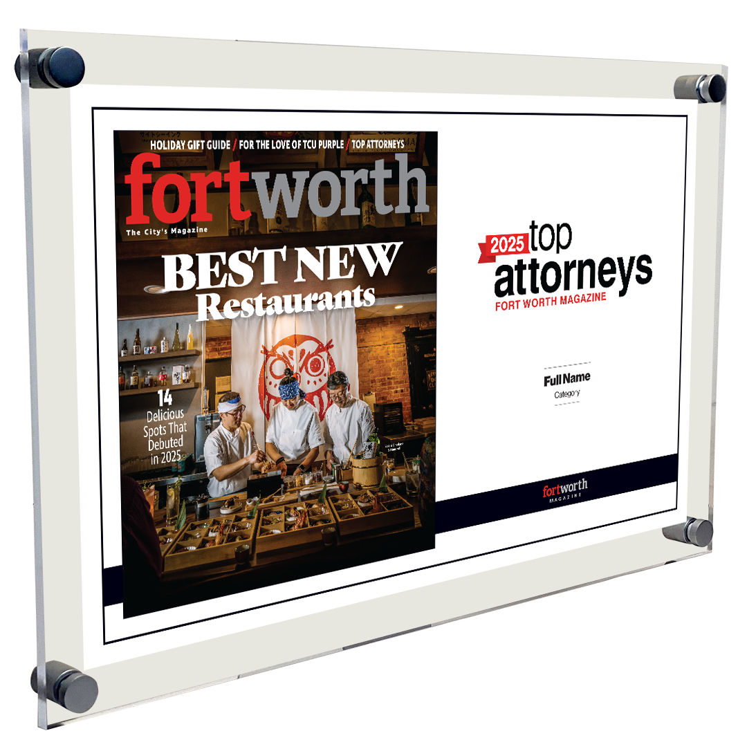 Fort Worth Magazine Top Attorney Acrylic Plaque - Cover & Award