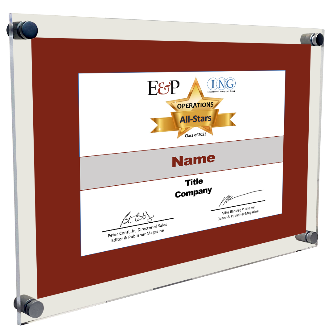 Editor and Publisher Award Plaque | Acrylic Standoff