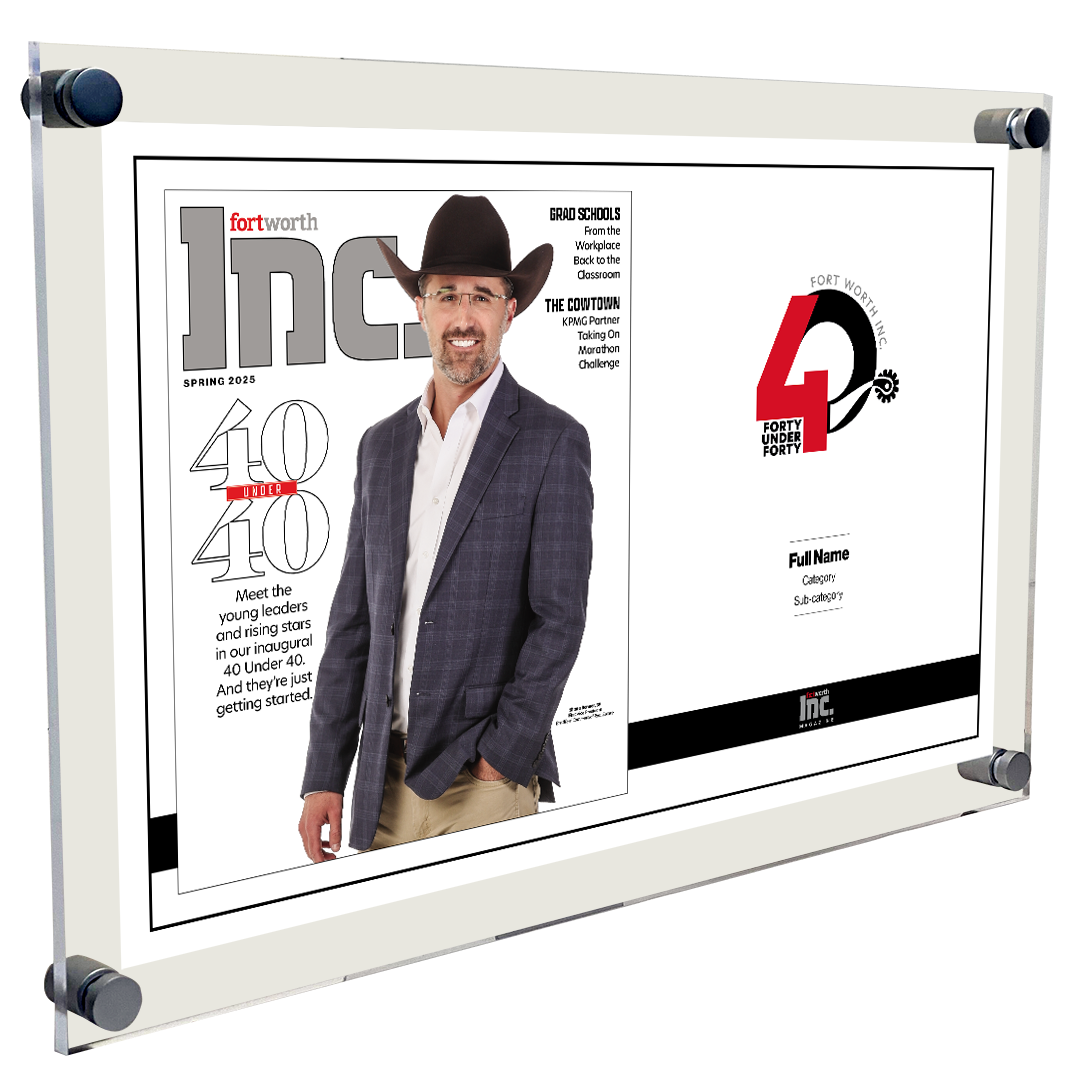 Fort Worth Inc. 40 Under 40 Award Spread Acrylic Plaque