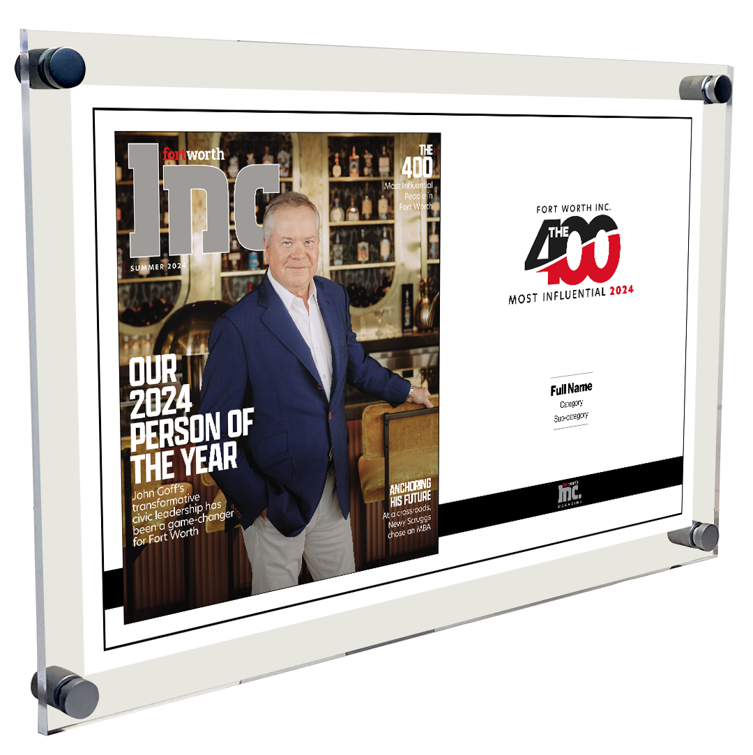 Fort Worth Inc. 400 Award Spread Acrylic Plaque