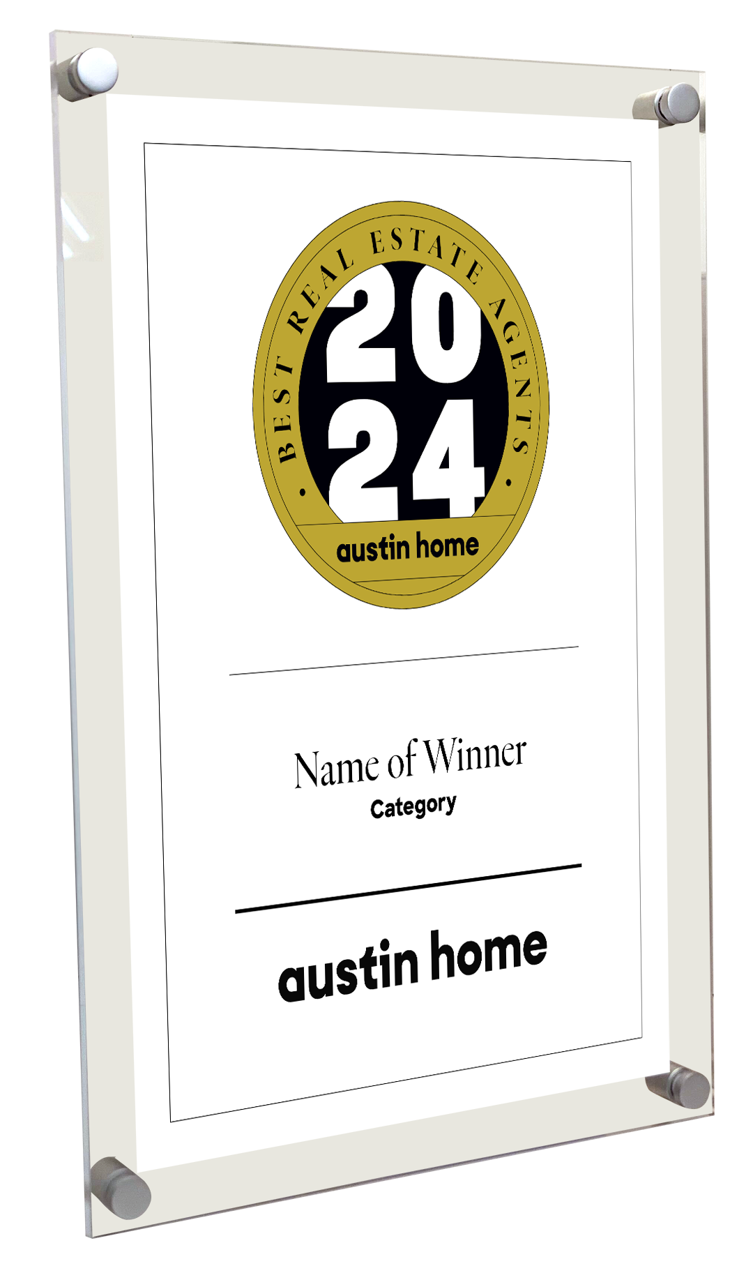 Austin Home "Best Real Estate Agents" Award - Acrylic Standoff Plaque