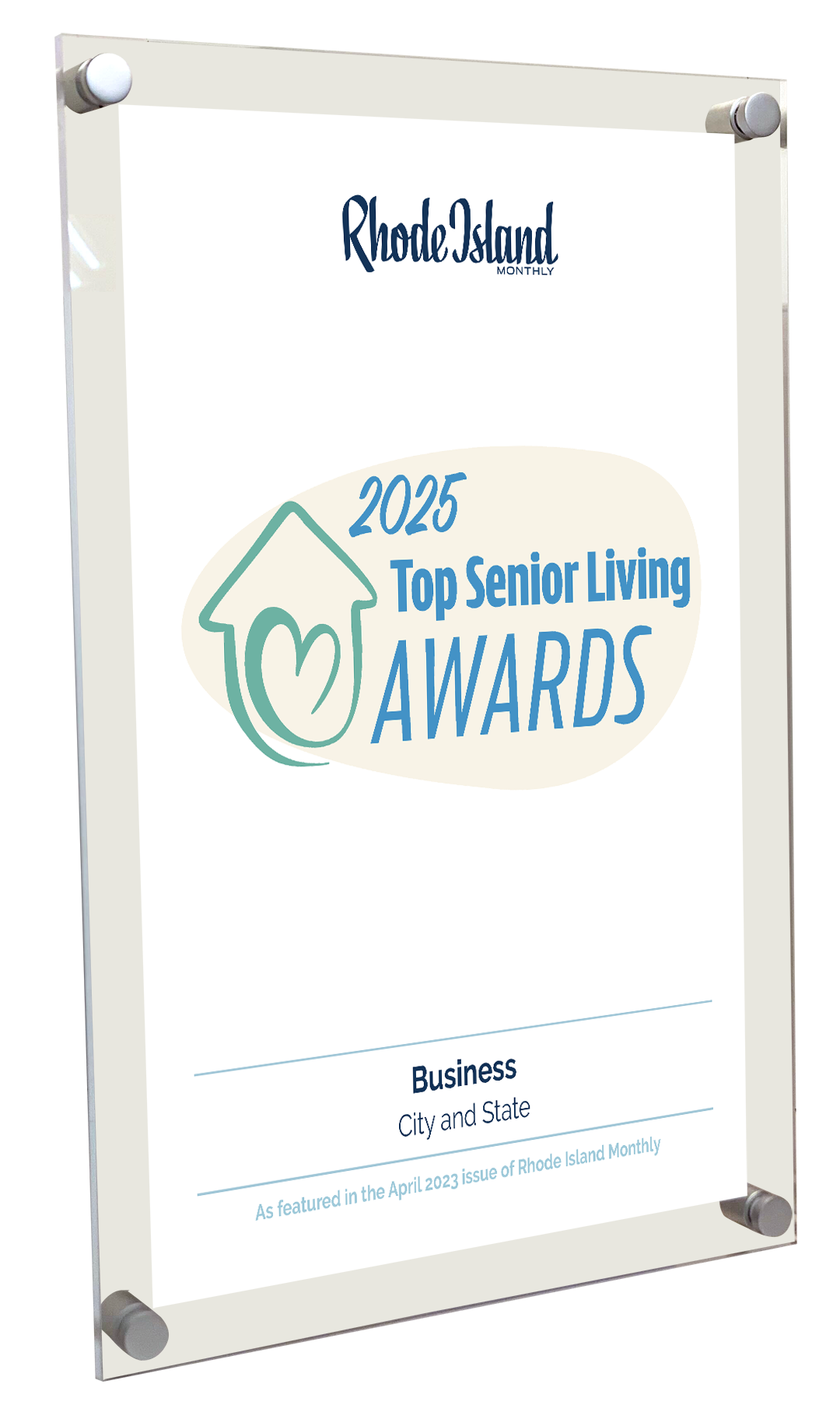 Rhode Island Monthly Top Senior Living Community Award - Acrylic Standoff Plaque