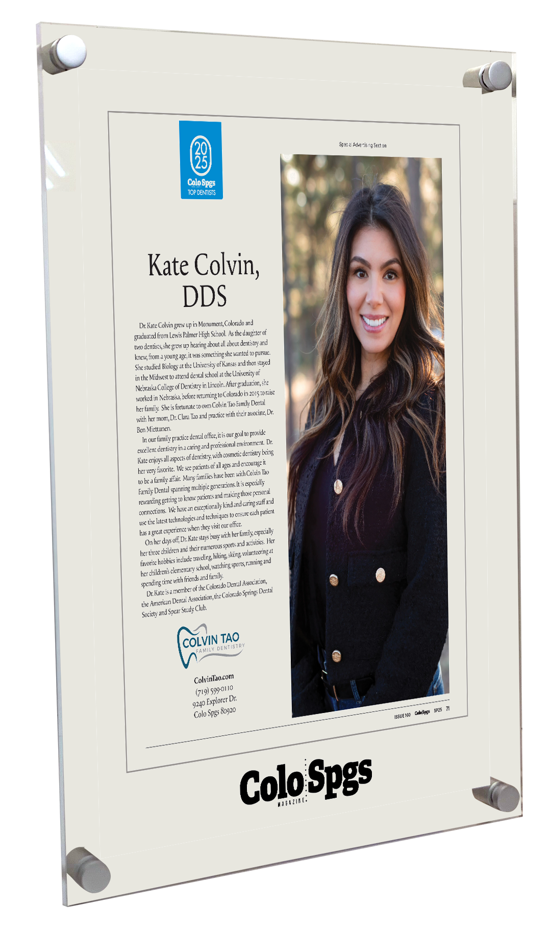Colorado Springs Magazine - Top Dentists Profile  - Acrylic Plaques