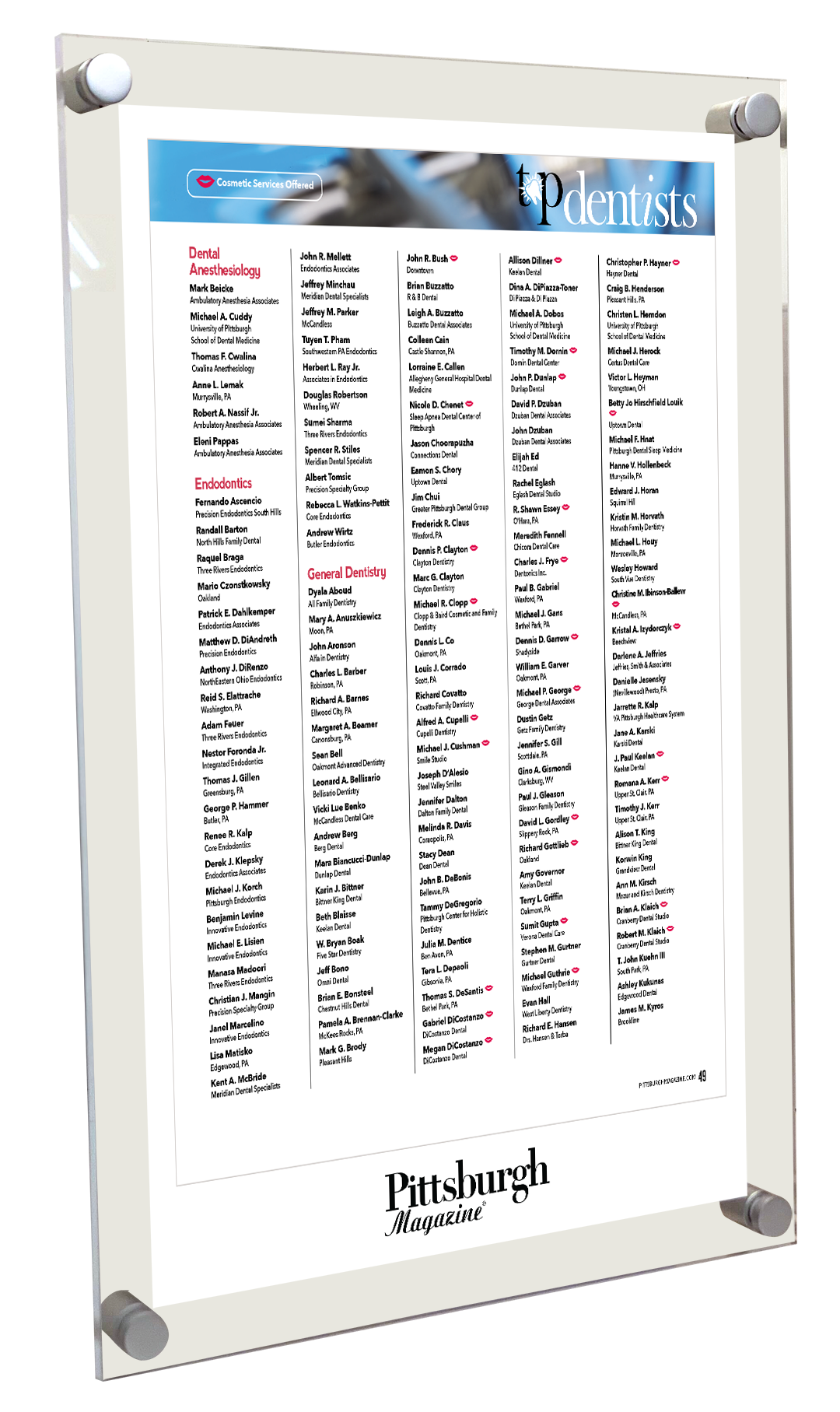 Pittsburgh Magazine - Top Awards - Acrylic Standoff Plaque