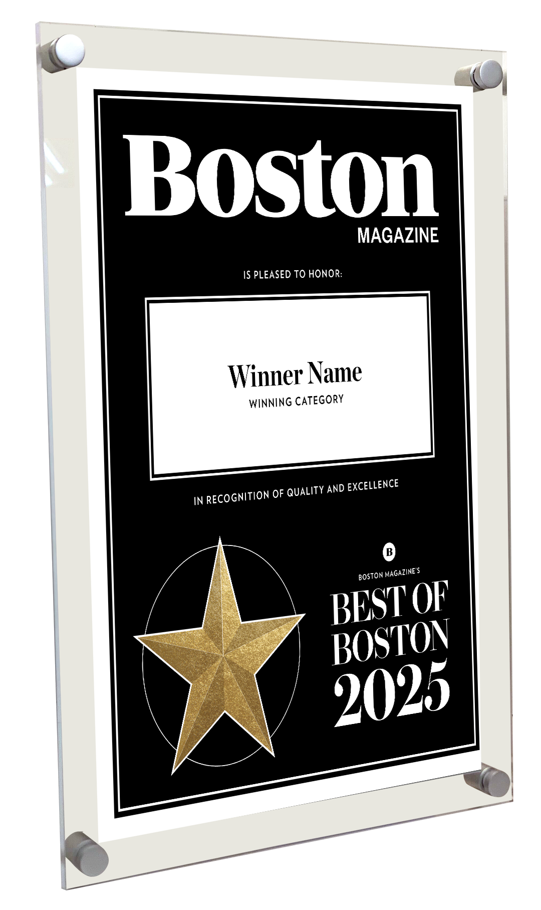 Best of Boston Magazine Award - Acrylic Standoff Plaque