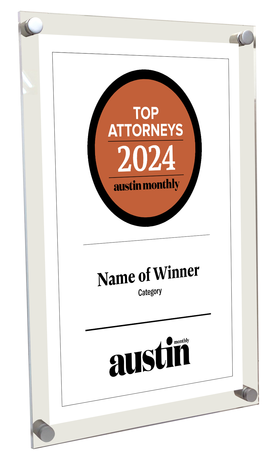 Austin Monthly "Top Attorneys" Award - Acrylic Standoff Plaque