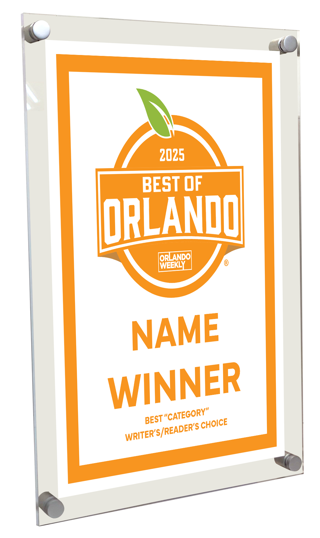 "Best of Orlando" Award Plaque - Acrylic Standoff