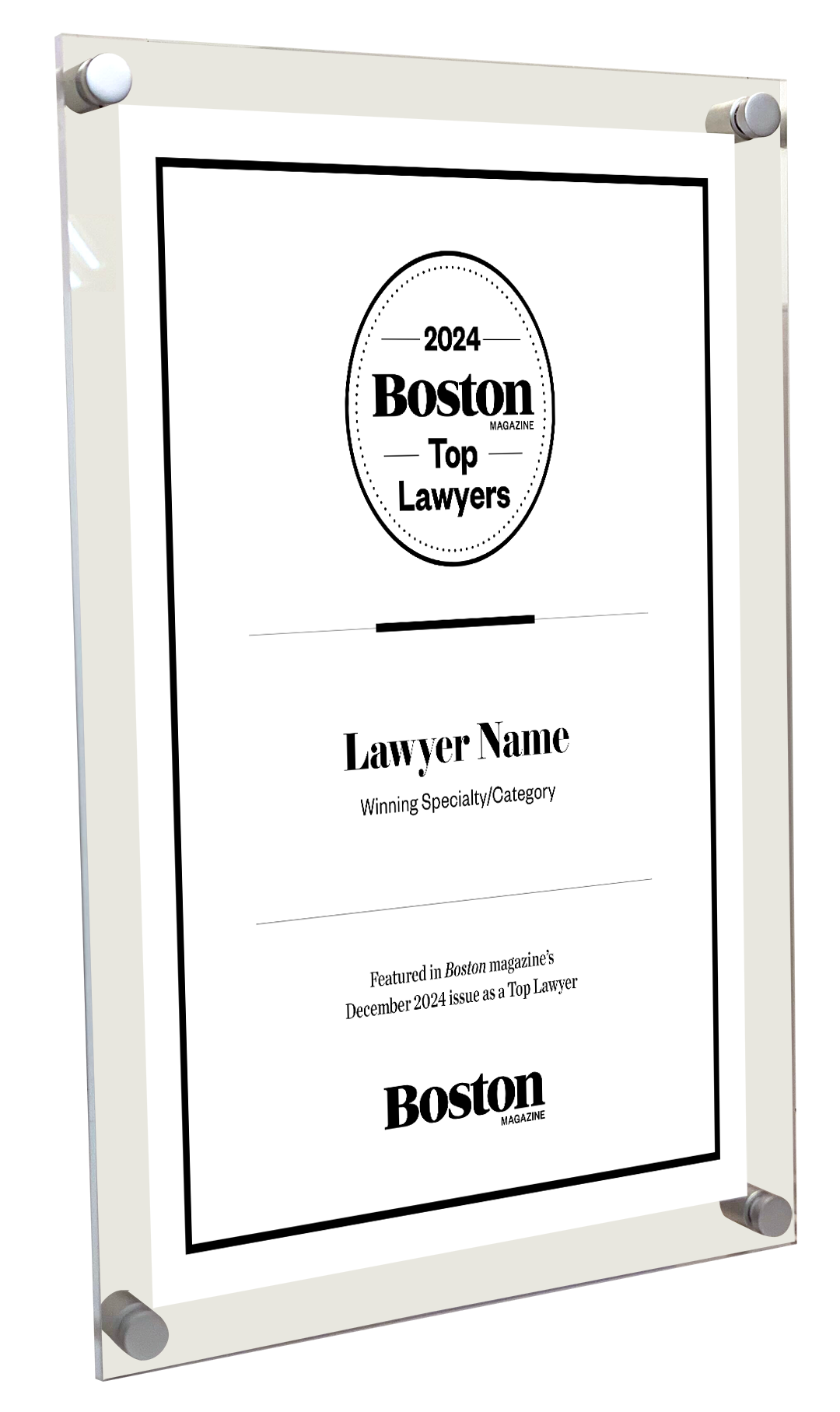 Boston Magazine Top Lawyers - Acrylic Standoff Plaque