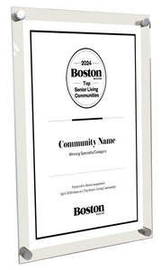 Boston Magazine Top Senior Living Communities Award - Acrylic Standoff Plaque