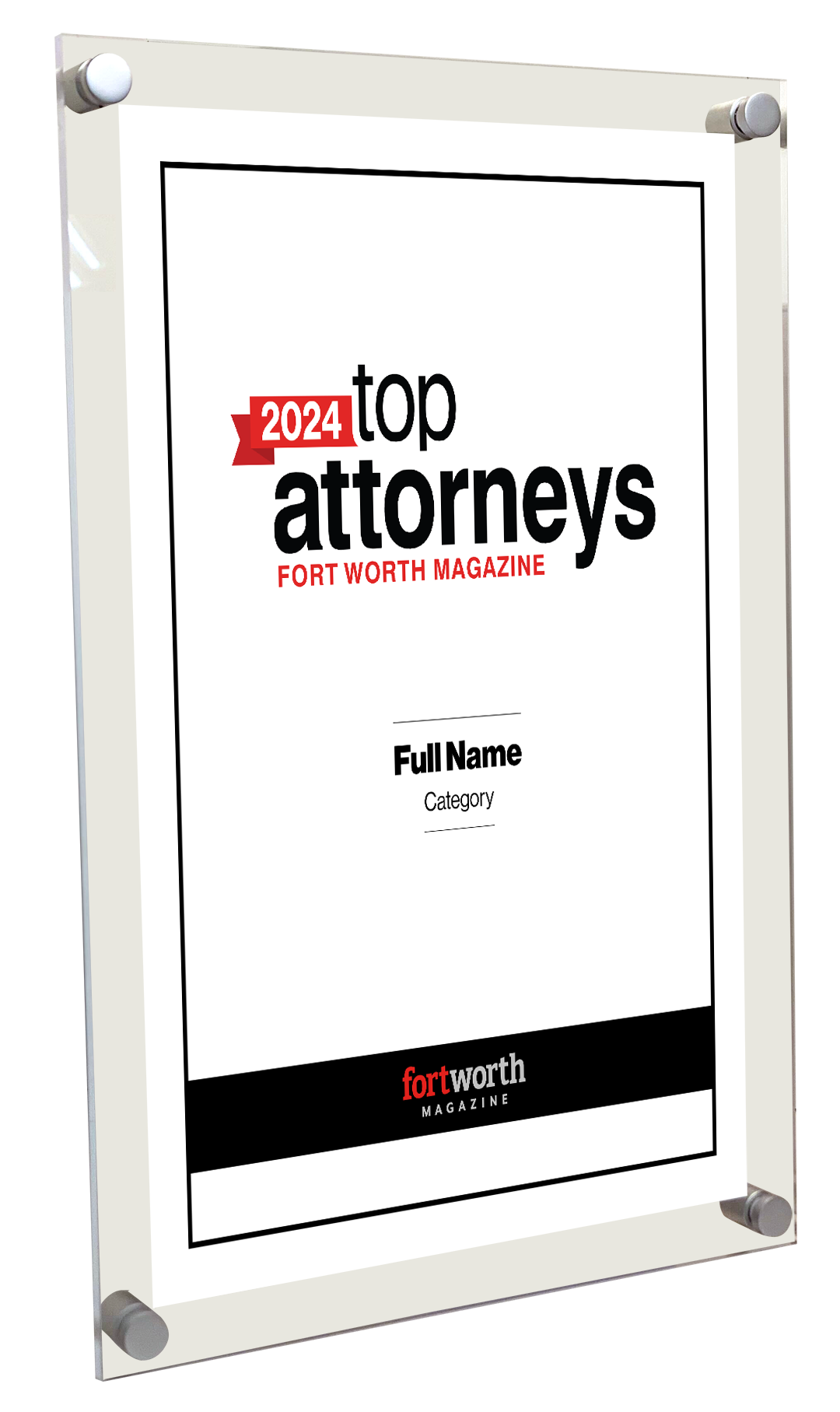 Fort Worth Magazine Top Attorney Acrylic Plaque - Award