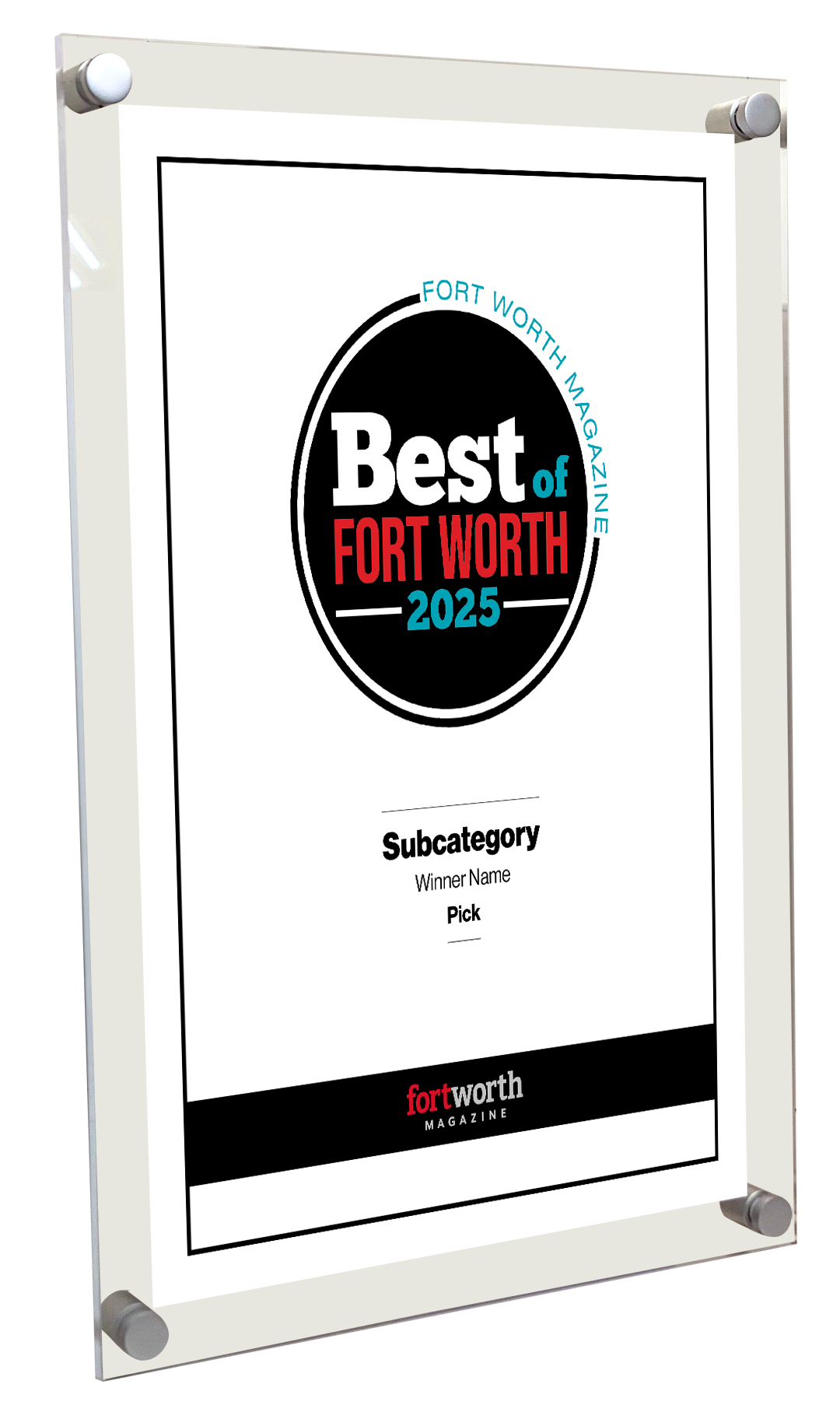 Fort Worth Magazine Best Of Acrylic Plaque - Award