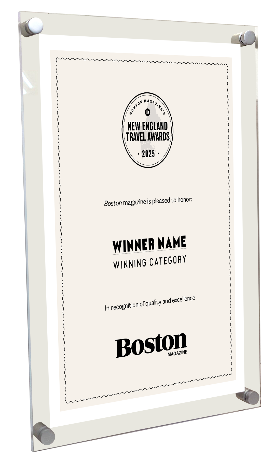 "New England Travel Awards" - Acrylic Standoff Plaque