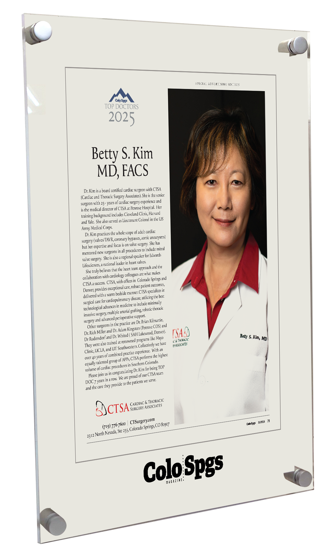 Colorado Springs Magazine - Top Doctors Profile  - Acrylic Plaques