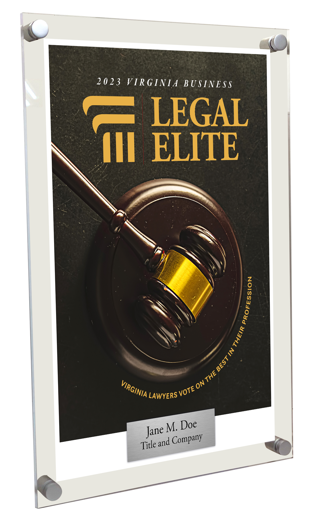Legal Elite Cover Award Plaque - Acrylic Standoff