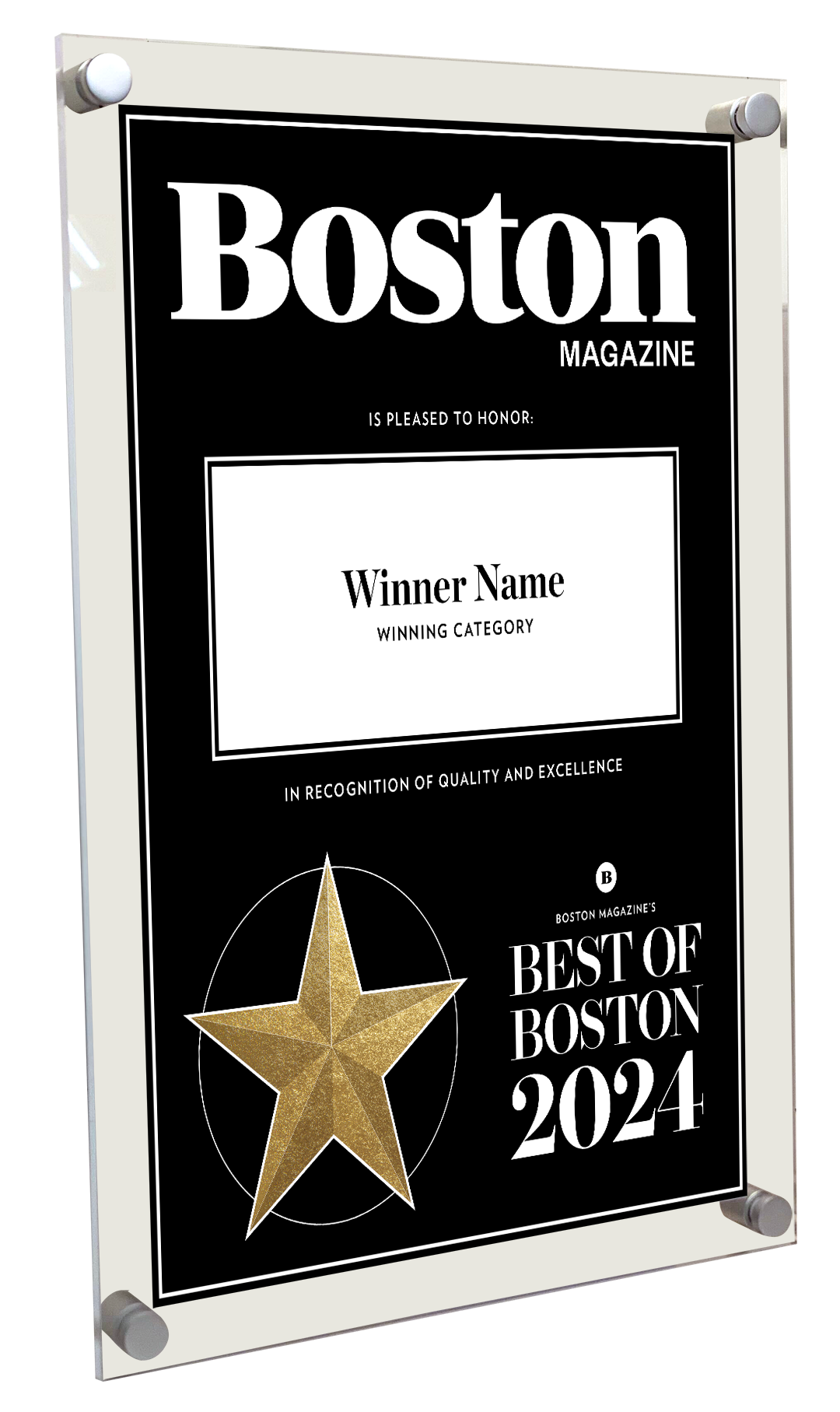 Best of Boston Magazine Award - Acrylic Standoff Plaque