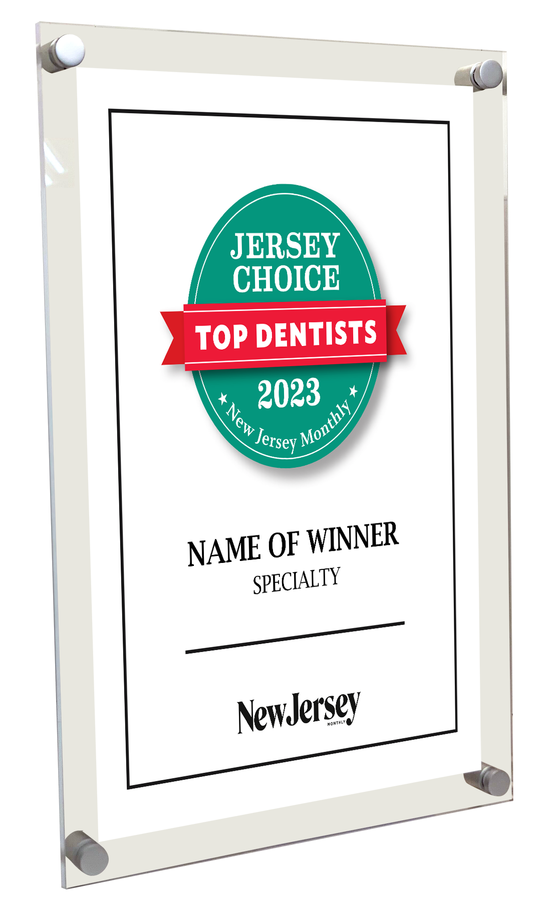 New Jersey Monthly - Jersey's Choice: Top Dentists - Acrylic Plaque
