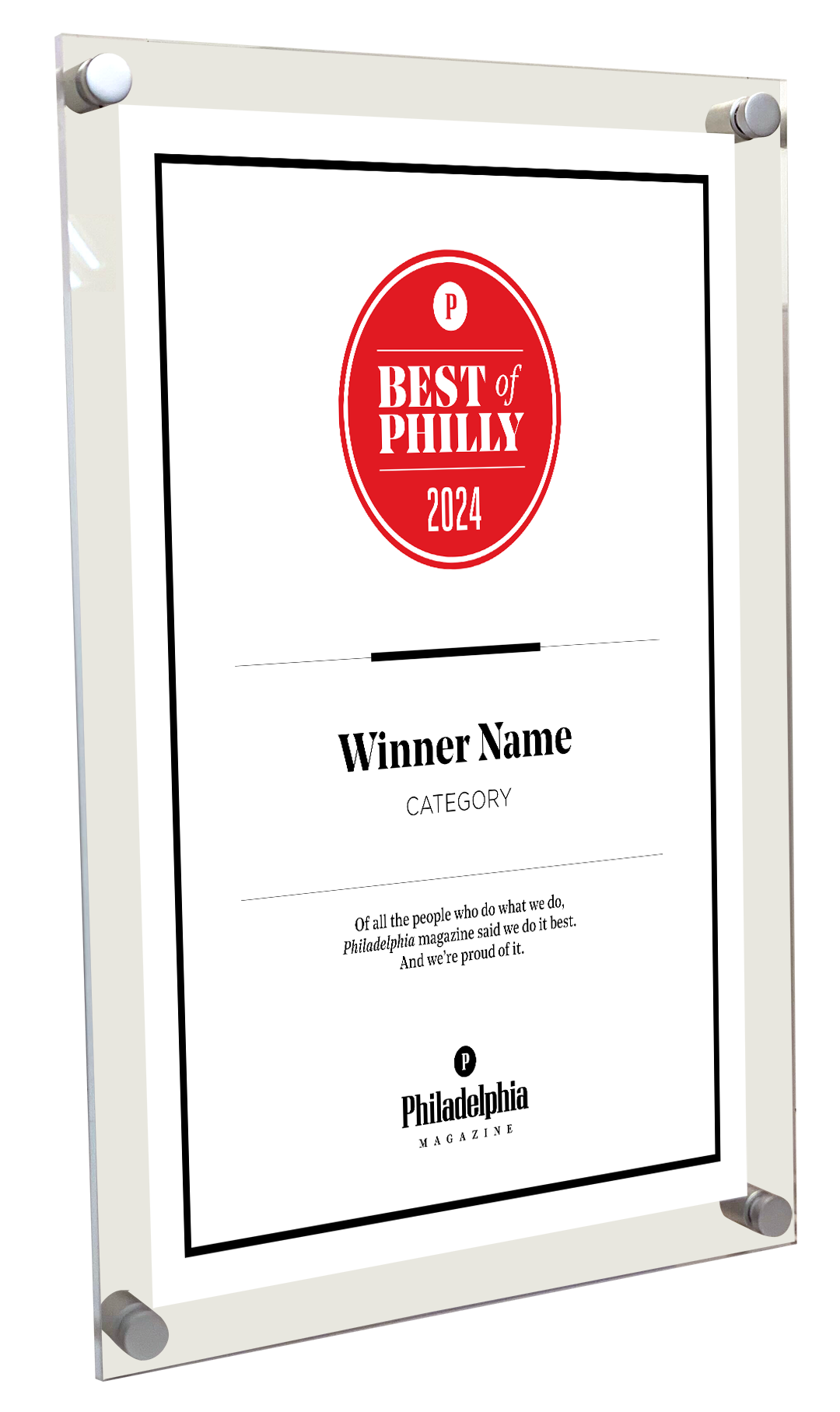 Philadelphia magazine Best of Philly - Acrylic Plaque