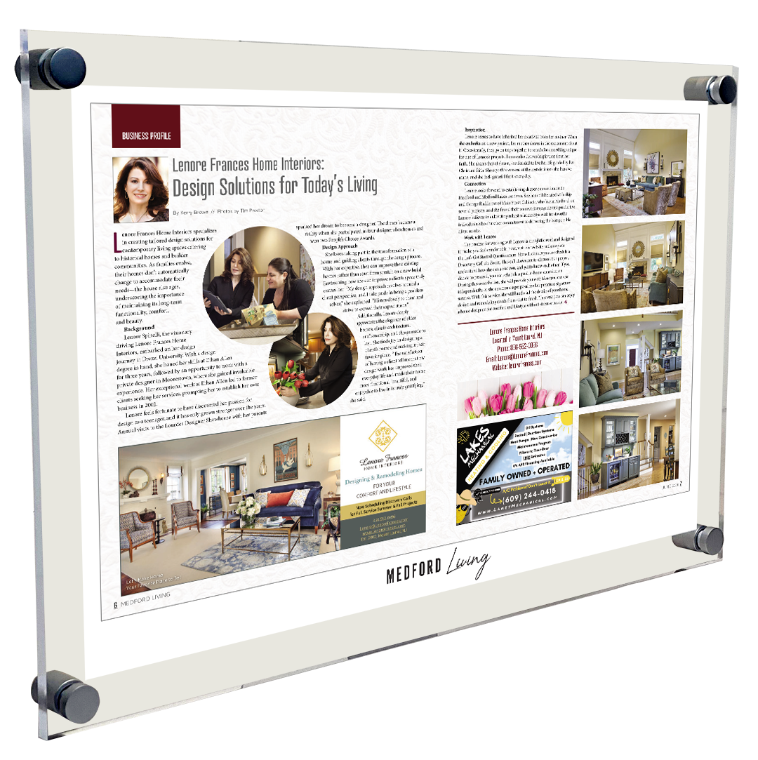 Medford Living Magazine Article - Acrylic Plaques