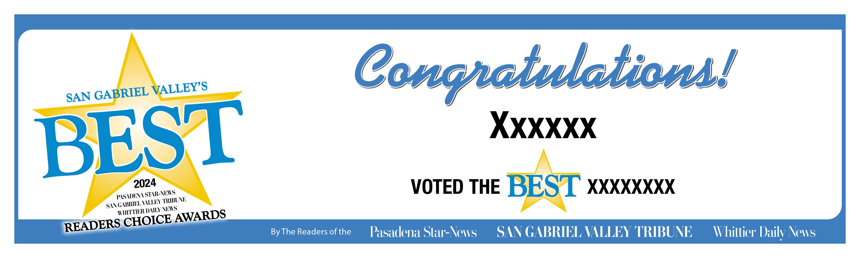 SGVN Best Of Certificate and Readers Choice Award | Outdoor Banners