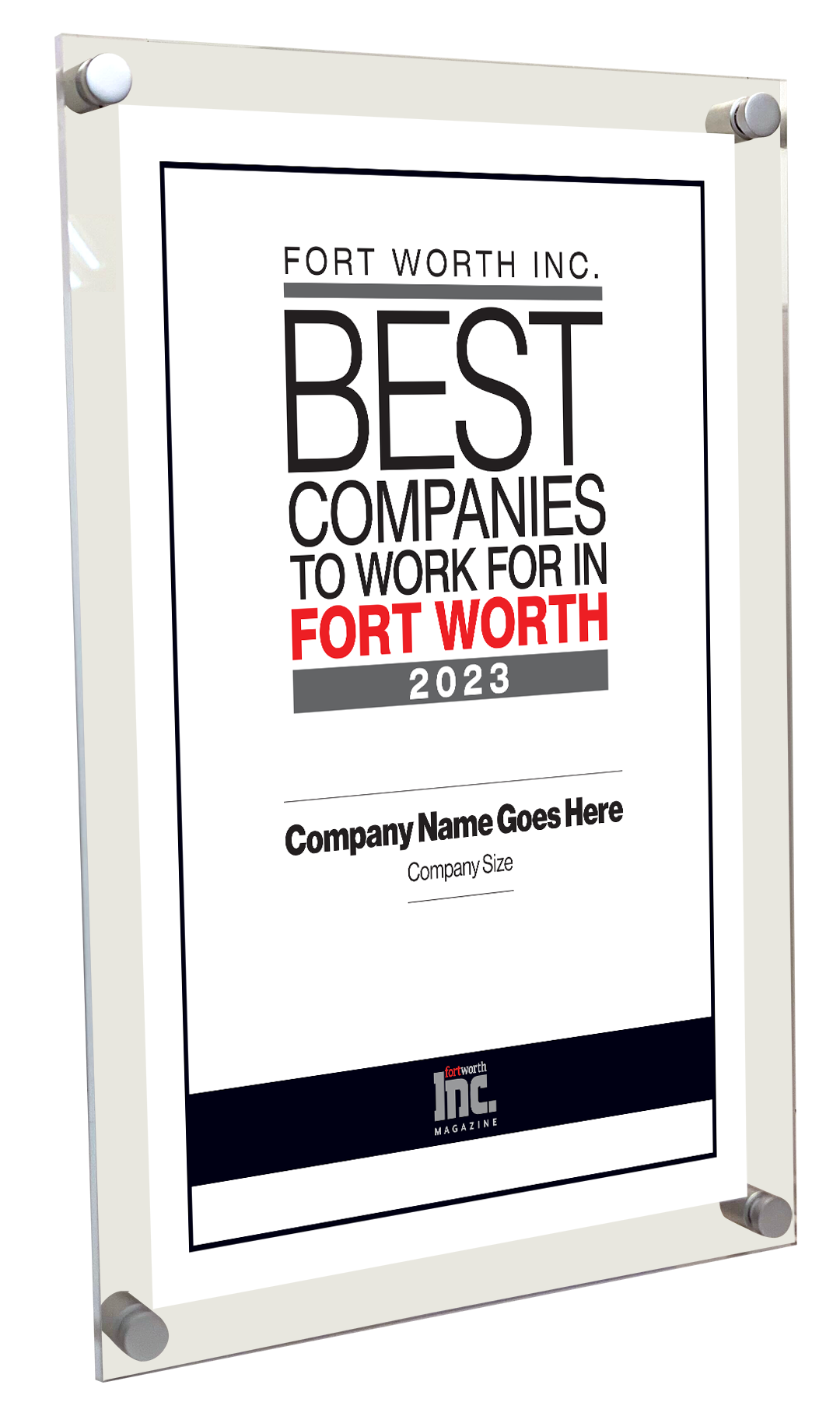 Fort Worth Inc. Best Companies to Work For Award Acrylic Plaque